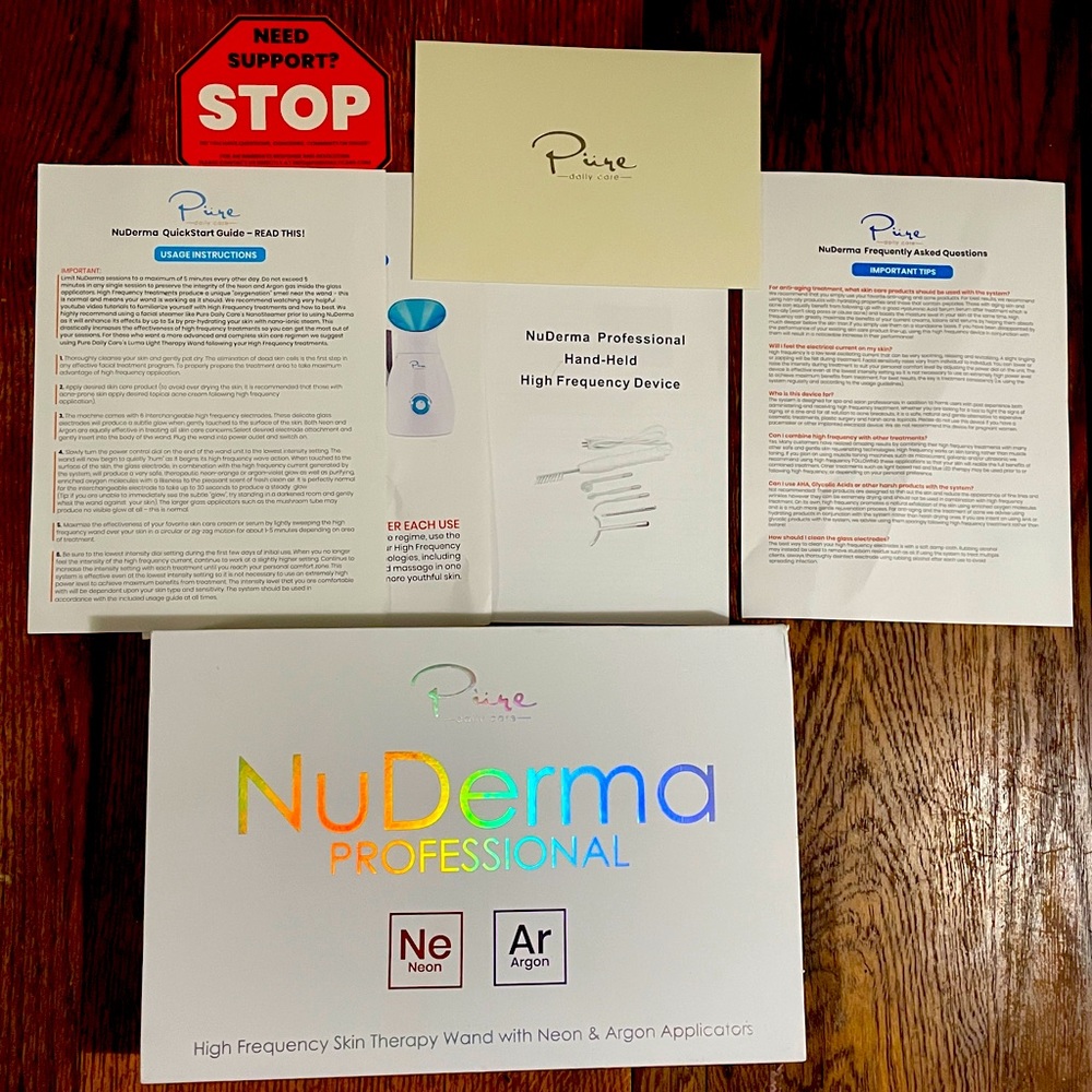 NIB Pure NuDerma Professional Skin Laser Therapy Wand Neon Argon Hair Regrowth